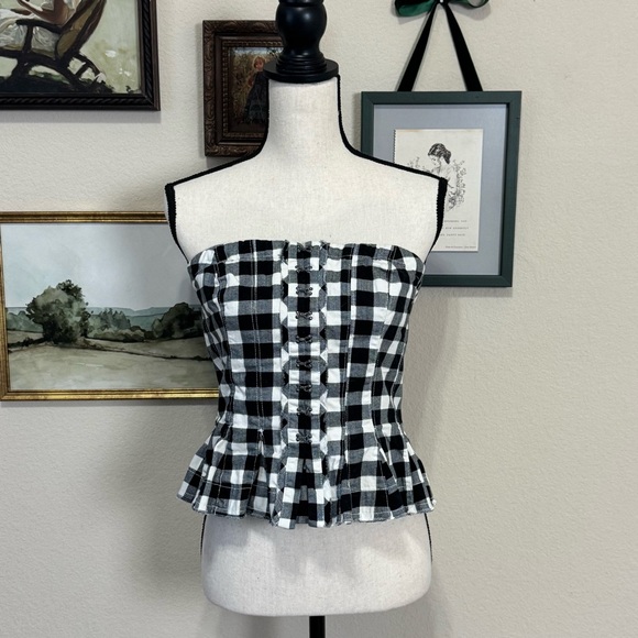 FREE PEOPLE |  Black and White Checkered Corset Strapless Top Size Medium - Picture 5 of 16